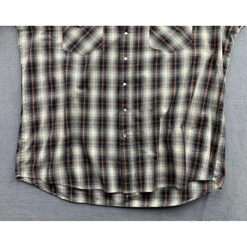 Vtg Rock Creek Ranch Pearl Snap Shirt Big Mens 2XL Green Gray Plaid Top Cowboy